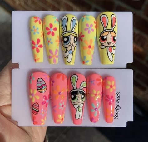 Spring Cartoon Nails, Disney Easter Nails, Lola Bunny Nails, Cartoon Art Nails, Cartoon Character Nail Art, Disney Character Nails, Nail Designs Cartoon, Cartoon Nail Art Designs, Cartoon Character Nails