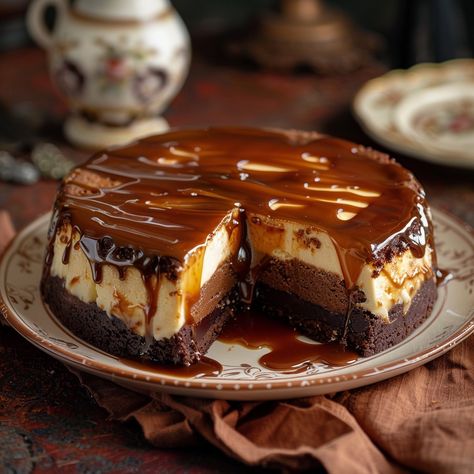 Caramel Brownie Cheesecake – fitnessnip Caramel Brownie Cheesecake, Brownie Cheesecake Recipe, Cookie Crust Recipe, Cheesecake With Chocolate, Brownie Cheesecake, Caramel Brownies, Cheesecake Brownies, Caramel Recipes, Chocolate Caramels