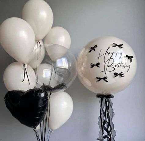 Birthday 2024 Ideas, Black Bow Themed Birthday Party, Birthday Balloons Ideas, 19 Birthday Ideas, Birthday Balloon Ideas, Bridal Shower Balloon, Balloon For Birthday, Balloons Ideas, Girly Birthday Party