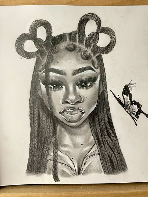 The Best Drawings, Black Girls Drawings Sketches, Black Ppl Drawing, Y2k Drawings People, Black Art Sketches, Black Drawings Sketches, How To Draw Braids Black, Drawings Of Black Women, Drawing Ideas Black People