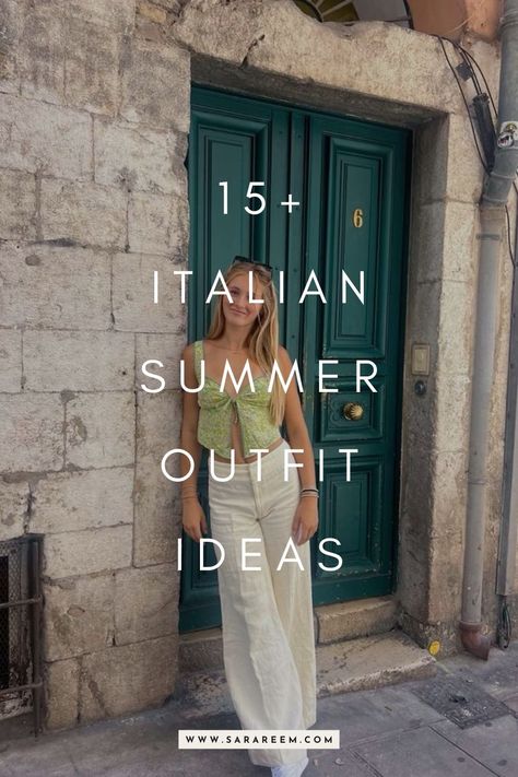 Looking for Italian summer outfits for your upcoming trip? You should check out this list of 15+ Italy outfits that effortlessly exude aesthetic Italian summer. European summer outfit you need to pack in 2024. Cute vacation outfit ideas for your European summer in Italy, Spain, Greece, or the south of France. Italian Summer Style Outfits, Sicilian Summer Outfit, Outfits For Sicily Summer, Cute Outfits Italy, Summer Europe Vacation Outfits, Hot European Summer Outfit, Rome Vacation Outfits Summer, Italian Streetwear Women, Sardinia Summer Outfit