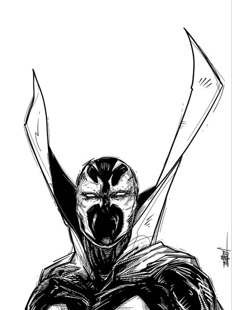 Hero Comic, Draw Superhero, Sketch Comic Art, Drawing Ideas Comic, Comic Drawing Sketches, Spawn Tattoo, Random Character, Spawn Fanart, Black And White Comic Art