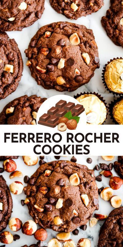 Ferrero Rocher Stuffed Cookies, Knolls Cookies, Ferraro Rocher Cookies, Ferrero Rocher Cookies Recipe, Ny Style Chocolate Chip Cookies, Recipes With Ferrero Rocher, Winter Cookie Flavors, Cookies Flavors Ideas, Ny Style Cookies Recipe