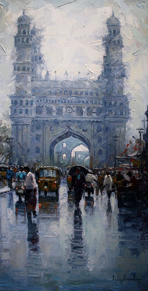 charminar-wet-st - 2015 by Iruvan karunakaran Neha Chaudhary, Indian Images, Watercolor Indian, Modern Mural, Acrylic Artists, History Painting, Contemporary Art Painting, Indian Paintings, Indian Art Paintings