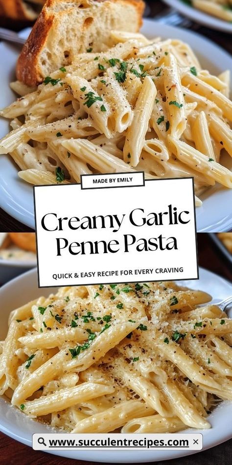 Indulge in this creamy garlic pasta with a luxurious sauce that feels fancy but is effortless to make. Garlic Penne Pasta, Garlic Parmesan Cream Sauce, Creamy Garlic Penne Pasta, Garlic Pasta Recipe, Chicken Penne Pasta, Creamy Garlic Pasta, Creamy Parmesan Chicken, Penne Pasta Recipes, Cheese Pasta Recipes