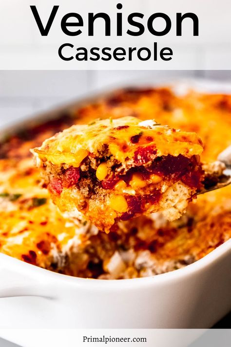 Ground Venison Slow Cooker Recipes, Ground Venison Casserole, Venison Burger Recipes Casseroles, Ground Venison Sausage Recipe Dinners, Simple Ground Venison Recipes, Carnivore Venison Recipes, Elk Casserole Recipes, Venison Freezer Meals, Recipes Using Canned Venison