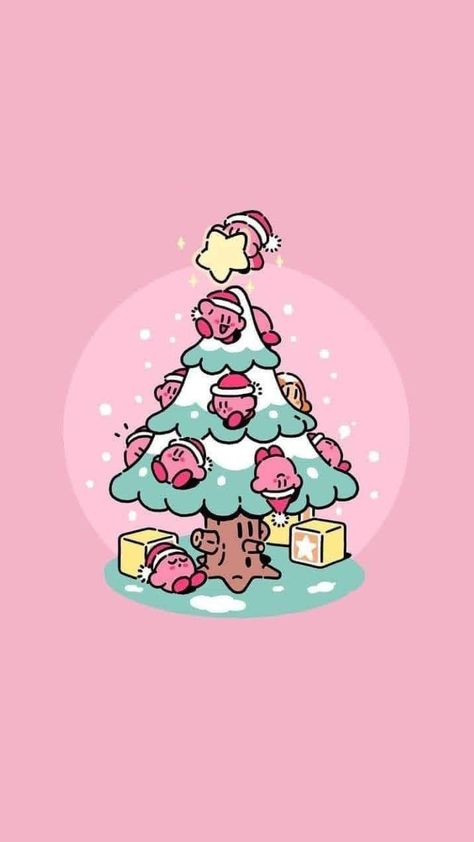 Mario Christmas Wallpaper, Christmas Kirby Wallpaper, Kirby Christmas Tree, Easy Christmas Nails Short, Kirby Winter, Kawaii Christmas Wallpaper, Christian Wallpaper Collage, Christmas Kirby, Fall Christian Wallpaper