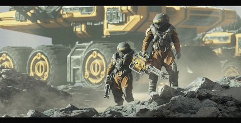 ArtStation - Offworld Mining Operation Sci Fi Mining, Cowboy Samurai, Scifi Character Design, Space Miner, Character Art Modern, Scifi Character, Sci Fi Mech, 3d Coat, Human Settlement