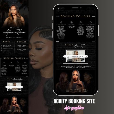 Another custom Acuity Booking site 😍✨ #dysgraphics #acuitybooking #acuityscheduling #businesscards #websitedesign #graphicdesign #businessowner #hairstylist #customwigs #hairvendor Acuity Site Design, Acuity Scheduling Design Hair, Acuity Scheduling Design, Acuity Templates, Booking Site Design, Acuity Booking Site, Banner Clip Art, Makeup Business, Booking Website