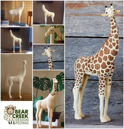 Felted Giraffe, Felt Giraffe, Needle Felting Diy, Wool Animals, Needle Felting Tutorials, Bear Creek, Needle Felting Projects, Wool Art, Felt Birds