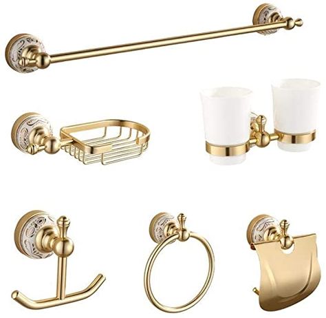 Bathroom With Gold Hardware, Bathroom Gold Hardware, Bathroom Hardware Ideas, Gold Bathroom Hardware, Brushed Gold Bathroom, Marble Bathroom Accessories, Bathroom Gold, Brass Bathroom Accessories, Cream Bathroom