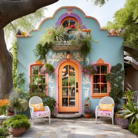 Bright Home Exterior, Artsy Houses Exterior, Multi Color House Exterior, Colorful Homes Exterior, Vibrant Exterior House Colors, Funky House Exterior, Colourful House Exterior, Colorful Exterior House, Bright Exterior House Colors