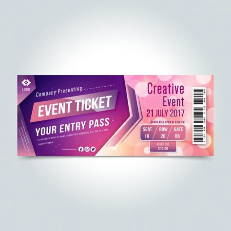 Template Tiket, Event Badge Design, Ticket Design Template, Event Ticket Template, Event Entry, Corporate Id, Party Tickets, Ticket Design, Company Brochure