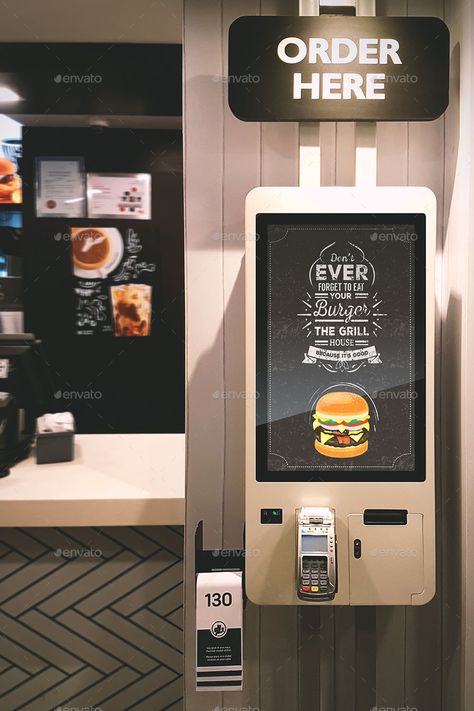 Self Ordering Kiosk Design, Menu Screen Design, Cafe Equipment, Kiosk Machine, Menu Board Design, Interactive Kiosk, Digital Kiosk, Coffee House Design, Digital Menu Boards