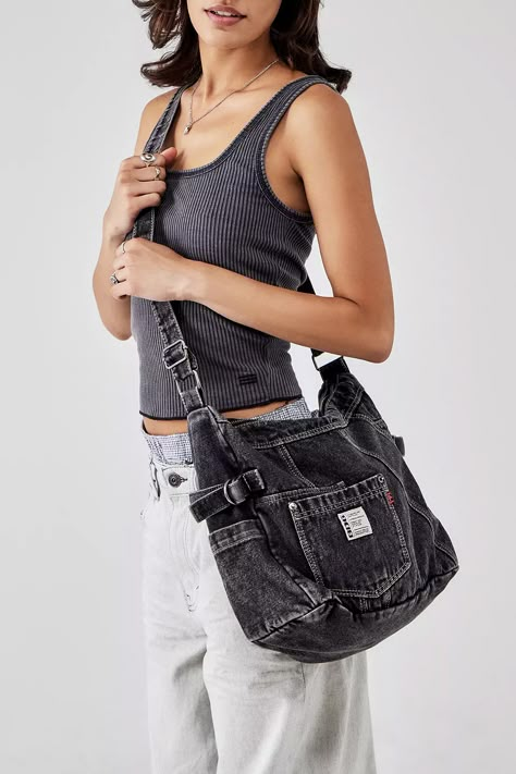 BDG Denim Patchwork Sling Bag | Urban Outfitters UK Sling Bag Aesthetic, Urban Outfitters Bag, Denim Backpack, Bdg Jeans, Bags Diy, Denim Crafts, Jeans Bag, Bags Aesthetic, Denim Patchwork