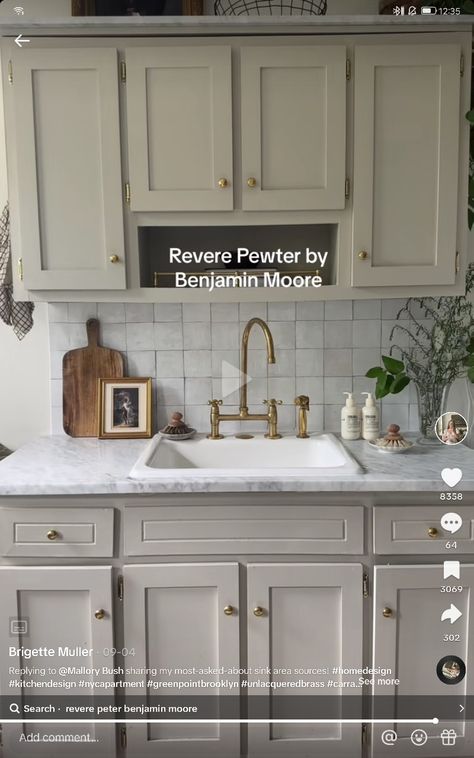 Kitchen Cabinet Color Ideas With Marble Countertops, Rever Pewter Cabinets, Revere Pewter Darkened 50%, Rever Pewter Kitchen Cabinets, Benjamin Moore Revere Pewter Cabinets, Revere Pewter Cabinets Kitchens, Revere Pewter Kitchen Cabinets, Revere Pewter Cabinets, Pewter Cabinets