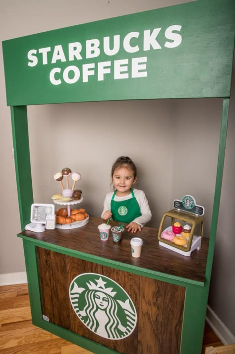 Target And Starbucks, Pretend Grocery Store, Starbucks Apron, Cube Storage Unit, Dramatic Play Centers, Play Centre, Dramatic Play, Playroom Decor, Starbucks Coffee