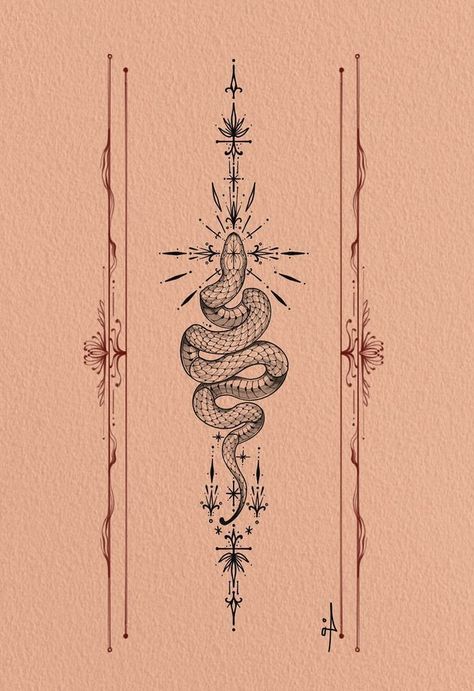 Back Tattoo Women Spine, Retro Tattoos, Snake Tattoo Design, Creepy Tattoos, Dark Theme, Spiritual Tattoos, Sternum Tattoo, Subtle Tattoos, Spine Tattoos