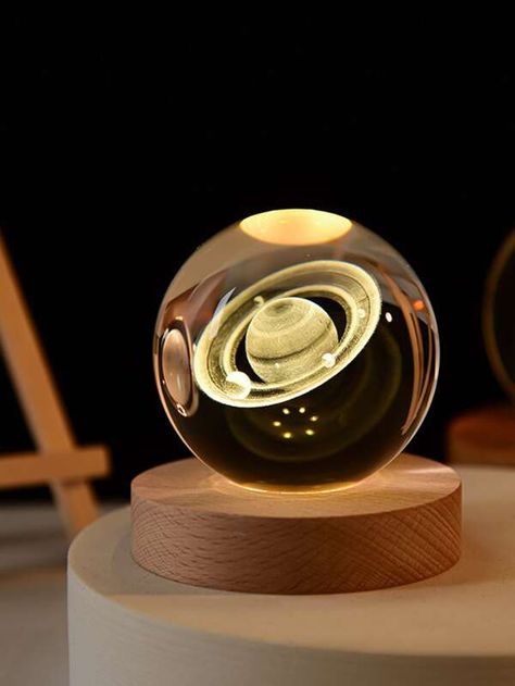 1pc Saturn Planet Design Decorative Light, 60mm Modern Artificial 3D Saturn Crystal Ball Shaped with Wood Base Decorative Light For Astronomy Home Decoration, Birthday Gifts For Kids | SHEIN USA Weird Furniture, Planet Design, Led Night Lamp, 3d Crystal, Ball Lights, Laser Lights, Night Lamp, Crystal Lamp, Birthday Gifts For Kids