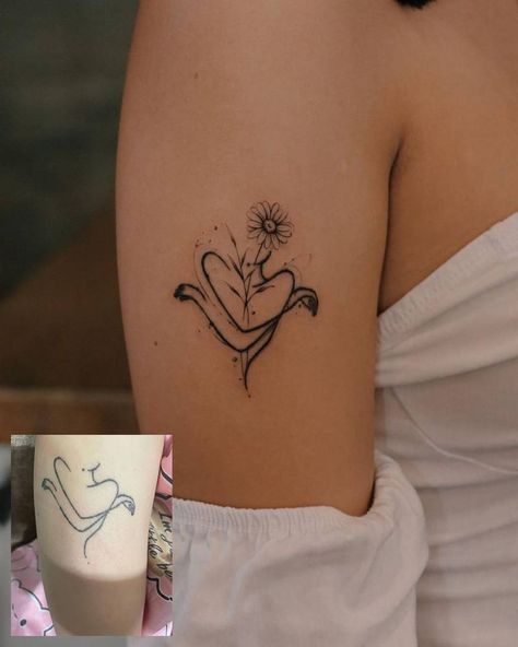 'Self Love Woman' touch up tattoo located on the upper Touch Up Tattoo, Fine Tattoos, Small Daisy Tattoo, Partner Tattoos, Simple Tattoos For Women, Bestie Tattoo, Self Love Tattoo, Armband Tattoo Design, Small Flower Tattoos