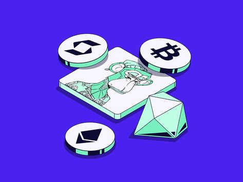 Crypto illustration with coins and jewels by Daniel Ross Luft for Heyo on Dribbble Crypto Coin Design, Crypto Coin Logo, Blockchain Illustration, Crypto Illustration, Coin Illustration, Coin Logo, Coin Design, Crypto Coin, Doodle Illustration