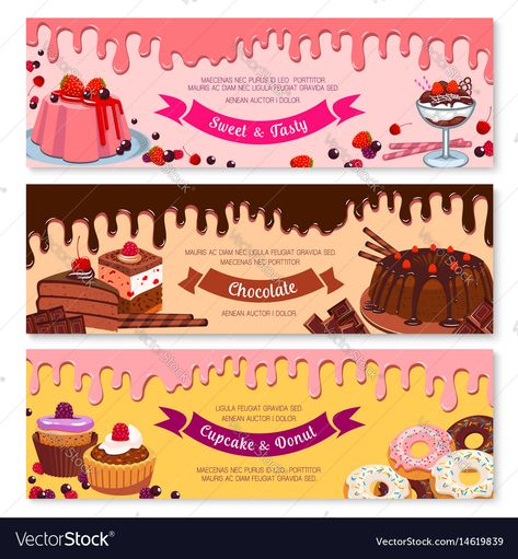 Cake Shop Design, Ice Cream Banner, Shop Banner Design, Fruit Pudding, Patterned Cake, Cake Banner, Desserts Menu, Pastry Shop, Dessert Decoration