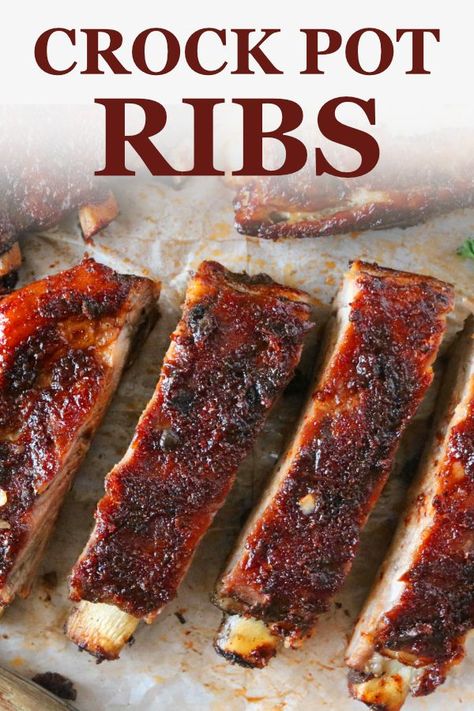 Crock Pot Spare Ribs are seriously easy to make and seriously delicious! The prep for these spare ribs takes 10 minutes, making them the perfect for weeknight dinner ideas. #ribs #spareribs #crockpotribs #ribrecipes #dinnerideas #dinnerrecipes Crock Pot Spare Ribs, Pork Spare Ribs Crock Pot, Slow Cooker Spare Ribs, Crock Pot Ribs, Slow Cooker Ribs Recipe, Weeknight Dinner Ideas, Crockpot Ribs, Slow Cooker Ribs, Slow Cooked Meals