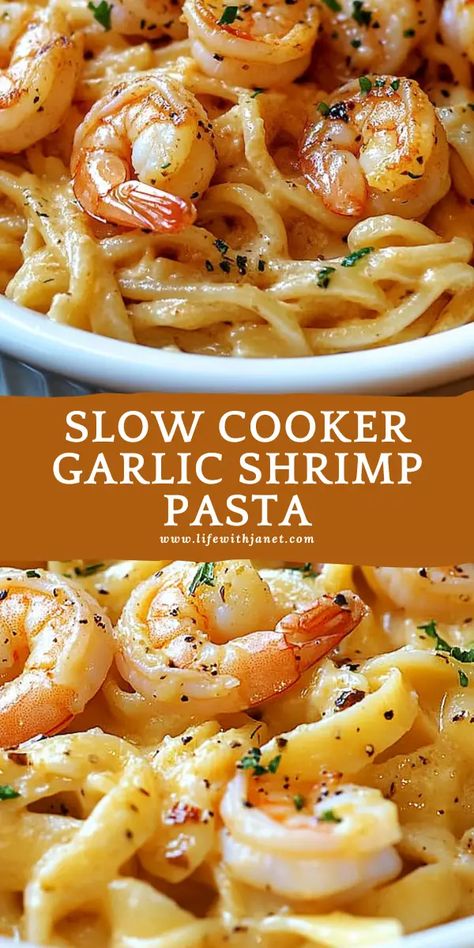 This recipe is a hit, even for those who are super picky. Slow Cooker Recipes For Family, Easy Family Slow Cooker Meals, Cajun Shrimp Pasta Crockpot, Chicken And Shrimp Alfredo Crockpot, Seafood Pasta In Crockpot, Shrimp Scampi Recipe Crockpot, Slow Cooker Shrimp Pasta, Slow Cooker Shrimp Alfredo, Crockpot Meals Shrimp