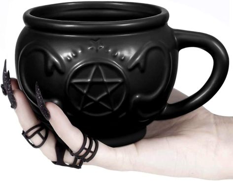 Goth Kitchen Decor, Witch Pentagram, Cauldron Mug, Goth Kitchen, Witchs Cauldron, Leaky Cauldron, Witch Coffee, Witch Cauldron, The Black Cauldron