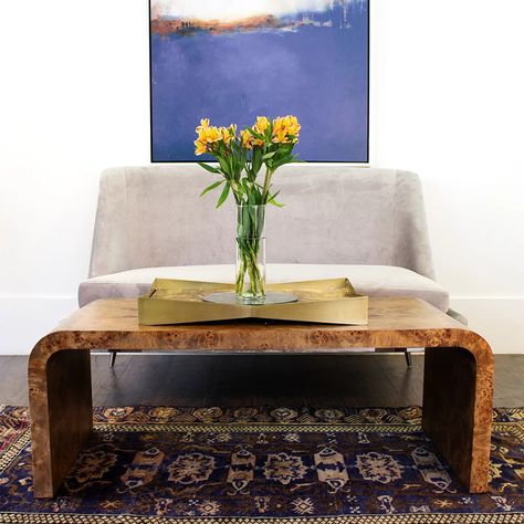 WorldsAway Newbury Solid Wood Sled Coffee Table | Wayfair Waterfall Coffee Table, Modern Waterfall, Bookshelf Bed, Ottoman Stool, Burl Wood, Coffee Table Wayfair, Modern Home Office, Burke Decor, Cocktail Table