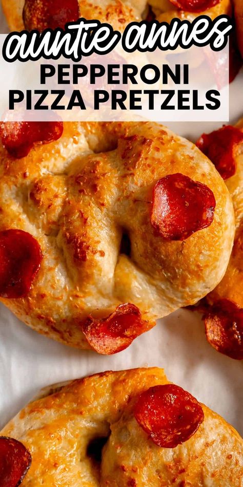 These pepperoni pizza pretzels are an Auntie Anne's copycat recipe that will bring you a taste of mall nostalgia. These pretzels are chewy, with the right amount of salt and spice from crispy pepperoni. Auntie Annes Pepperoni Pretzel Recipe, Antie Anne Pretzel, Pepperoni Pretzel Recipe, Pepperoni Roll Recipe, Auntie Annes Pretzel Recipe, Pizza Pretzel Recipe, Mall Nostalgia, Pepperoni Pretzel, Pizza Bagel Recipe