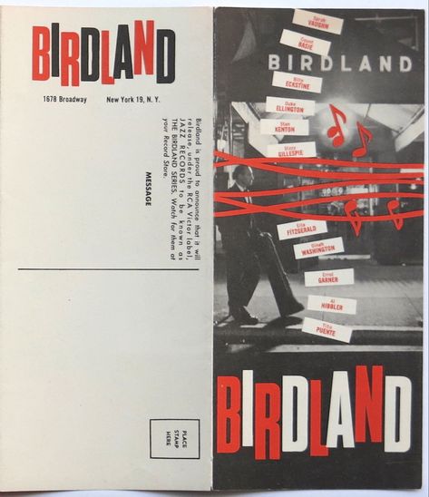 Birdland – 1950’s Jazz Club Handbill / Brochure (Miles Davis / Duke Ellington / Charlie Parker / Count Basie) Birdland Jazz Club, New York Jazz, Charlie Parker, Count Basie, Portfolio Project, Bedroom Redo, Duke Ellington, Logo Font, Science Fiction Novels