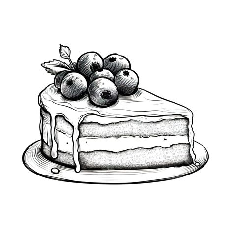 A Piece Of Cake Drawing, Cake Clipart Black And White, Piece Of Cake Drawing, Blueberry Vector, Cooking Drawing, Ig Design, Biro Drawing, Drawing Man, Wing Drawing