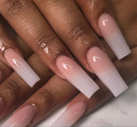 Pink And White Ombre Nails Tapered Square, Tapper Square Acrylic Nails Medium, Ombre Medium Nails, Long Ombré Nails, Clear Ombre Nails, Square Ombre Acrylic Nails, Gradiant Nails, Ombre Nails Coffin, Ombré Acrylic Nails