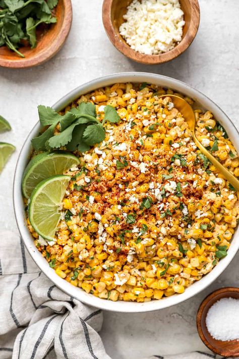 Mexican Street Corn Salad Mexican Corn Recipes, Corn Off The Cob, Kitchen Website, Street Corn Salad, Fresh Corn Salad, Mexican Corn Salad, Lexi's Clean Kitchen, Mexican Street Corn Salad, Corn Dishes