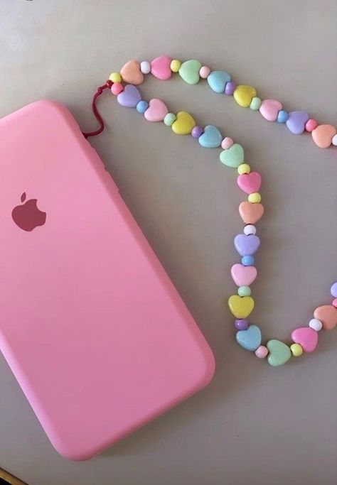 Cell Phone Beaded Straps, Phone Charms Pastel, Iphone Wrist Strap Beaded, Heart Phone Charm, Cute Phone Strap, Phone Accessories Beads, Fone Strap, Phone Strap Aesthetic, Phone Charms Strap