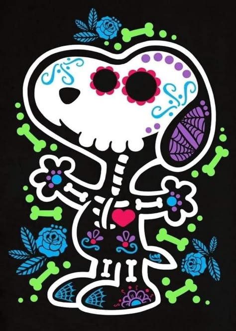 Snoopy Skeleton, Snoopy Pictures, Skeleton Skull, Tableau Design, Snoopy Love, Sugar Skulls, Peanuts Snoopy, Día De Muertos, Skull Art