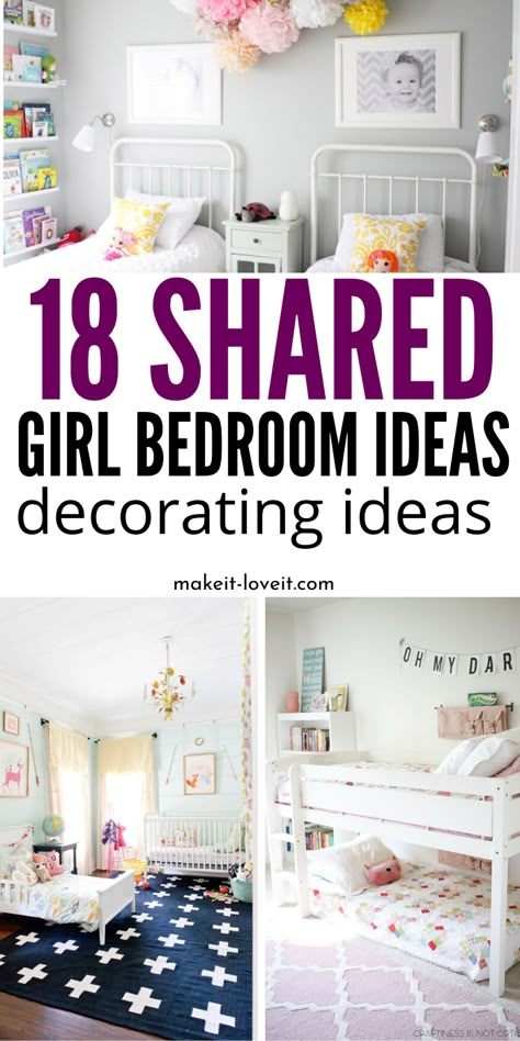 Girls Bedroom Decorating, Toddler Bedroom Sets, Toddler And Baby Room, Sister Bedroom, Girl Bedroom Ideas, Shared Girls Room, Sister Room, Children's Bedroom Ideas, Boy Toddler Bedroom