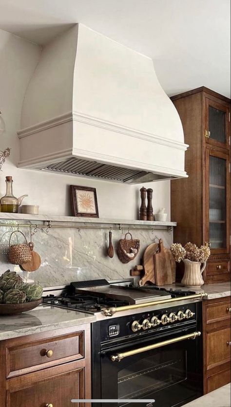 Shelf Behind Range, White Oven Hood, Shelf Above Stove, Shaw House, Kitchen Inspiration Board, French Provincial Kitchen, Kitchen Hood Ideas, Oven Range Hood, Custom Vent Hoods