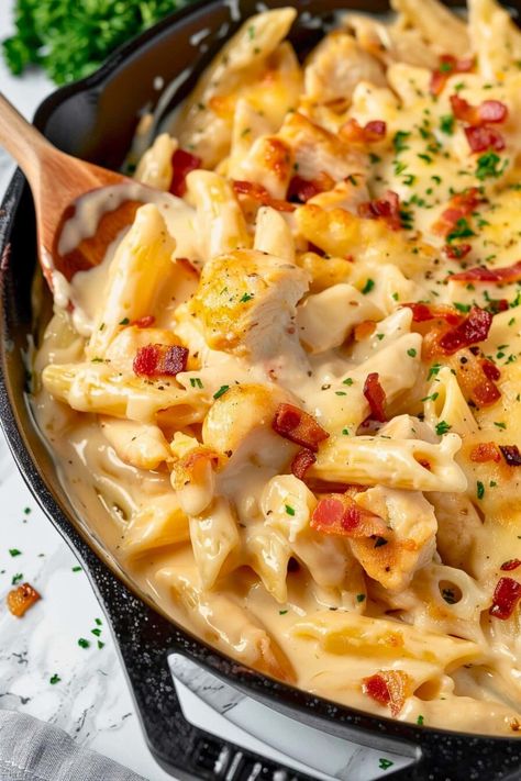 One Pot Chicken Pasta Easy Dinners, Super Easy Dinner Ideas Simple, Cream Cheese Bacon Chicken Pasta, Mac N Cheese And Chicken, Cracked Chicken Penne, Italian Dinner Recipes For Family, Picky Eater Crock Pot Meals, Smoked Chicken Recipes Leftovers, Weekend Lunch Ideas Families