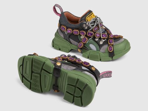 Tenis Gucci, Gucci Flashtrek, Crystals Green, Sneakers Gucci, Gucci Gifts, Ugly Shoes, Guccio Gucci, Dad Sneakers, Gucci Sneakers