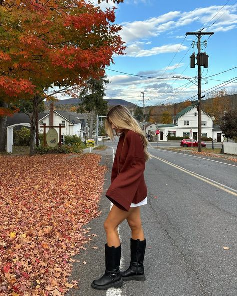 Matching the leaves 🍂🍂🍂 . . . outfit ideas, outfit inspo, style ideas, fall trends, fall outfit, fall aesthetic, Pinterest aesthetic, fall 2024, cute outfits, fall style, upstate ny, cabin trip, chic style Fall Cabin Aesthetic, Leaves Outfit, Utah Fall, Cabin Trip, Loose Pullover Sweater, Western Style Shirt, Tailgate Outfit, Bodycon Midi Skirt, 60's Dress