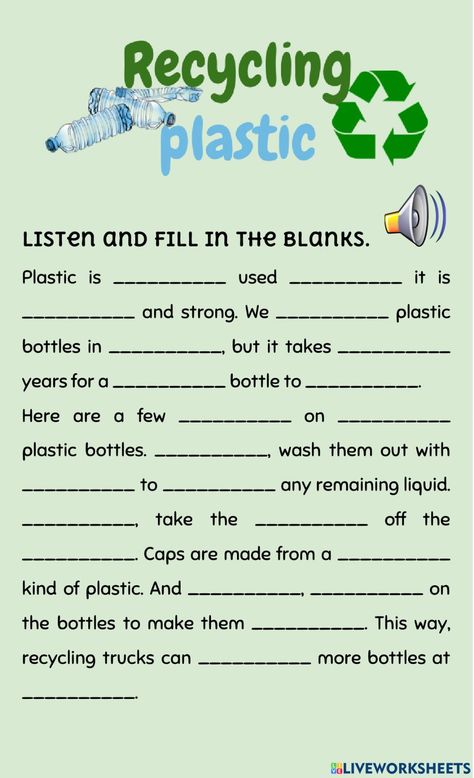 Recycling online activity for Cuarto de primaria. You can do the exercises online or download the worksheet as pdf. Recycle Worksheet, Recycle City, Recycling Activities For Kids, Recycling Lessons, Recycling Activities, Recycling Plastic, Save Planet, Vocabulary Exercises, English Education