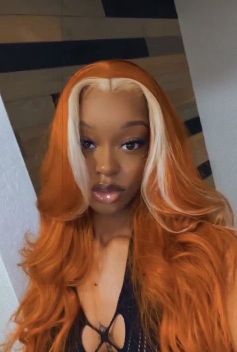 Ginger And Blonde Wig Black Women, Ginger And Blonde Wig, Red Ginger Hair Black Women, Ginger Frontal Wig, Orange Hair Black Women, Orange And Blonde Hair, Ginger Hair With Blonde Highlights, Pelo Color Vino, Fox Hair