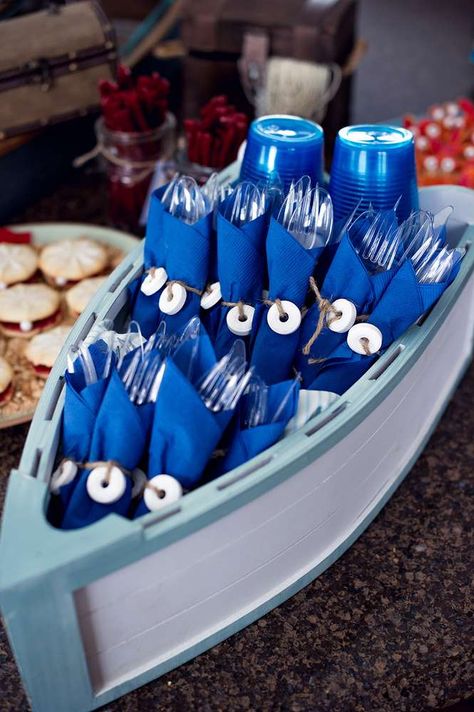 Weston's Nautical Themed 3rd Birthday | CatchMyParty.com Nautical Food, Nautical Baby Shower Boy, Fishing Themed Birthday Party, Baby Shower Fishing, Baby Shower Ideas For Boys, Nautical Birthday Party, Fishing Birthday Party, Nautical Themed Party, Boy Baby Shower Ideas