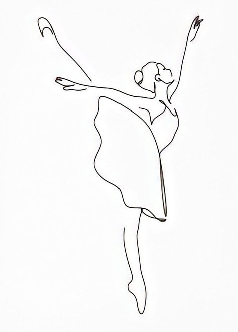 Simple Ballet Drawing, Ballet Line Drawing, Ballerina Line Drawing, One Line Ballerina, Ballet Line Art, How To Draw A Ballerina, Ballerina Outline, Dancing Line Art, Line Art Ballet