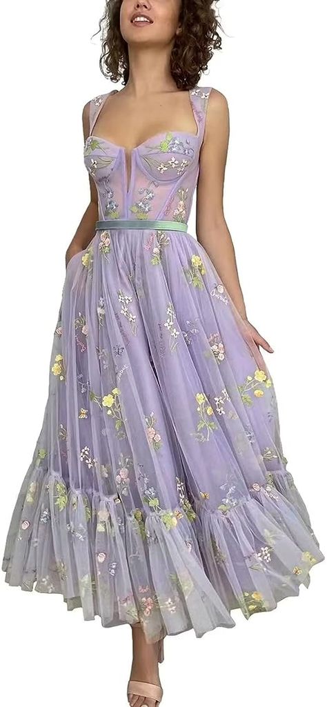 Prom Dresses Corset, Tea Length Prom Dress, Flower Prom Dress, Tulle Prom Dresses, Embroidery Tulle, Floral Prom Dresses, Sweetheart Prom Dress, Womens Prom Dresses, Evening Party Gowns