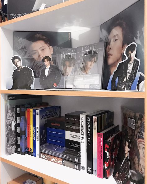 Nct 127 Album Collection, Nct Collection Aesthetic, Nct Album Collection, Nct Photocard, Kpop Shelf, Bookshelf Aesthetic, Kpop Room, Album Collection, Kpop Merchandise