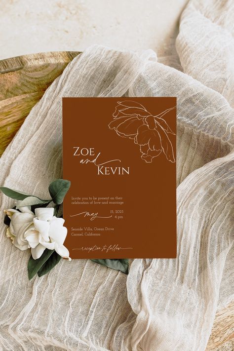 Brown Wedding Invitations, Computer Editing, Floral Minimalist, Bar Diy, Earthy Wedding, Minimalist Wedding Invitation, Simple Elegant Wedding, Floral Save The Dates, Wedding Invitation Card Design