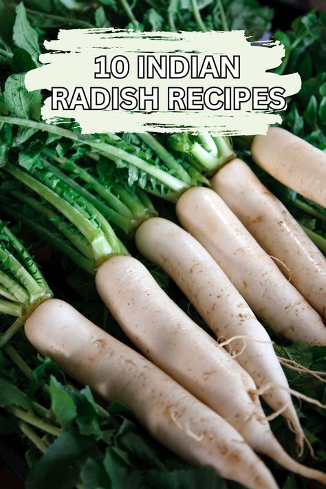 Check out how versatile radishes are with these 10 Indian radish recipes for pickles, salads, and stews that show how they can be used in many different ways | pipingpotcurry.com Indian Radish Recipes, Radish Dinner Recipes, Mooli Recipes Indian, White Radish Salad, Recipe With Radishes, Radish Recipes Air Fryer, Radish Recipes Indian, White Radish Recipes, Indian Okra Recipes